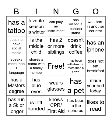TPM/ SDM Getting to Know You Bingo Card