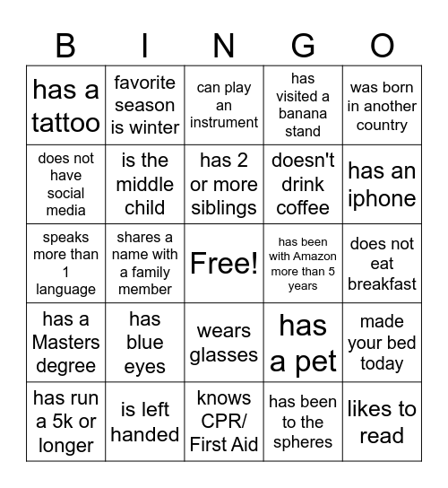 TPM/ SDM Getting to Know You Bingo Card