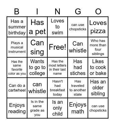 Find Someone Who Bingo Card