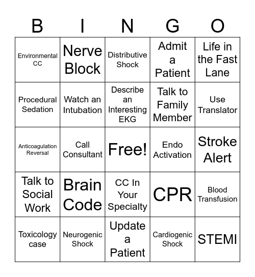 Med Student Bingo Card