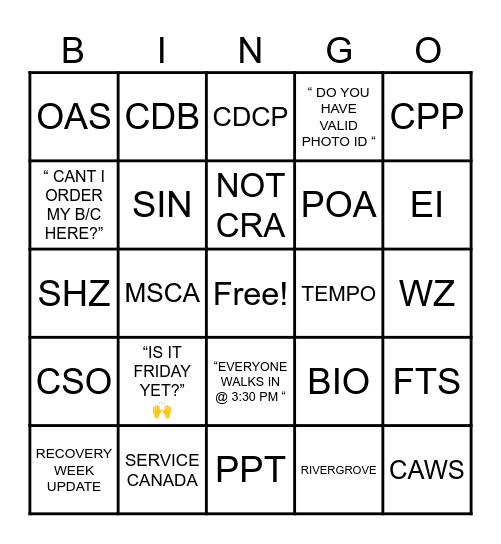 NPSW 2026 Bingo Card
