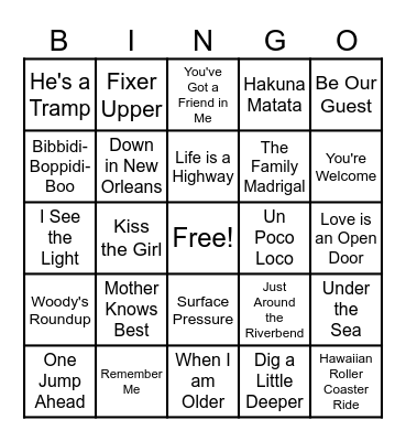 Disney BINGO Card