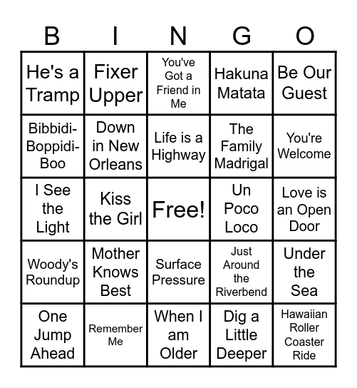 Disney BINGO Card