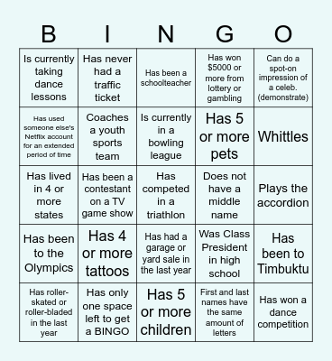 Let's Find Someone Who... Bingo Card