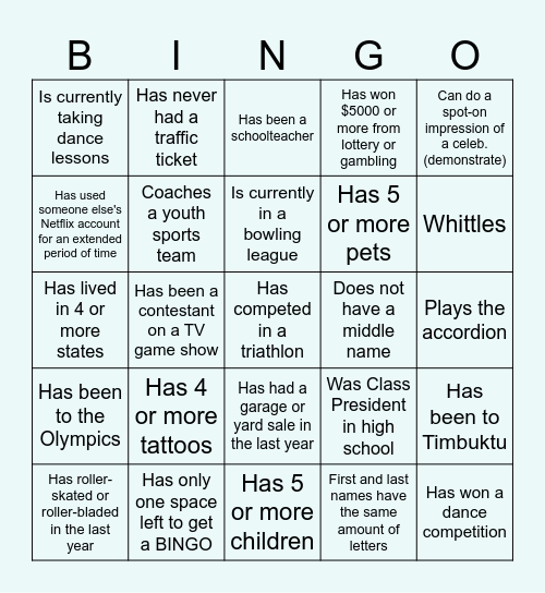 Let's Find Someone Who... Bingo Card