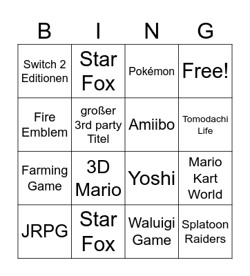 Nintendo Direct Bingo Card