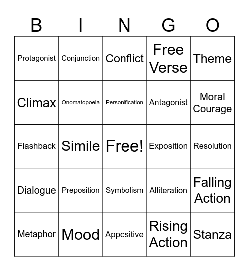 ELA Review Bingo Card