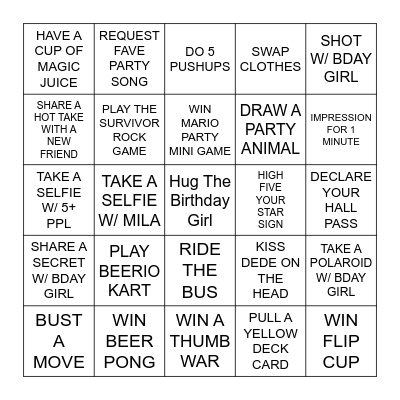 House Party Birthday Bingo Card
