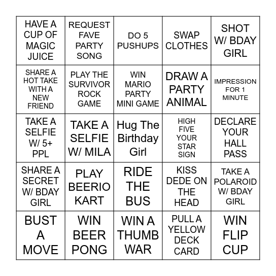 House Party Birthday Bingo Card