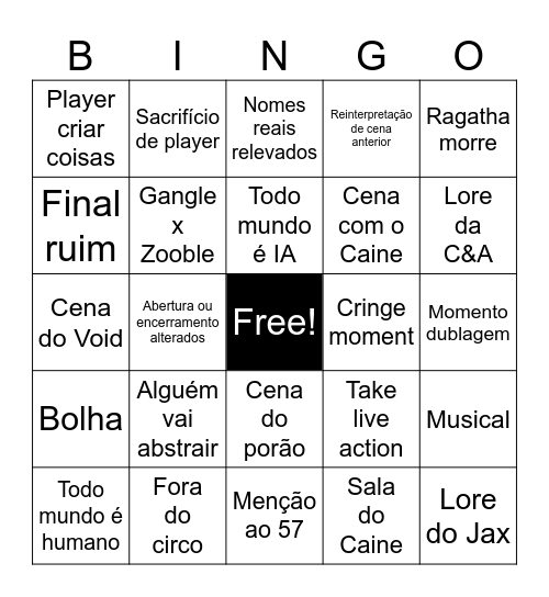Digital Circus Finale Bingo Card