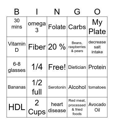 Health & Nutrition BINGO Card
