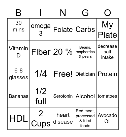 Health & Nutrition BINGO Card