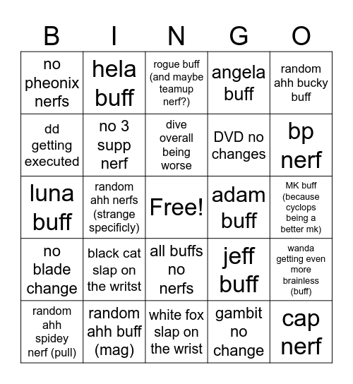8.5 patch notes Bingo Card