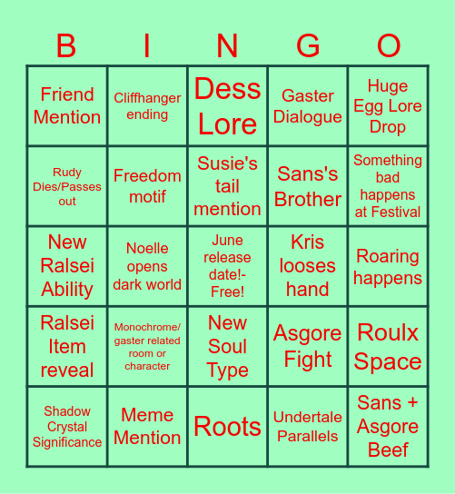 DELTARUNE BINGO Card