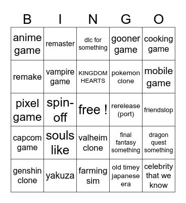 game event bingo Card