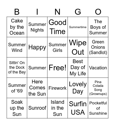Summer Songs! Bingo Card