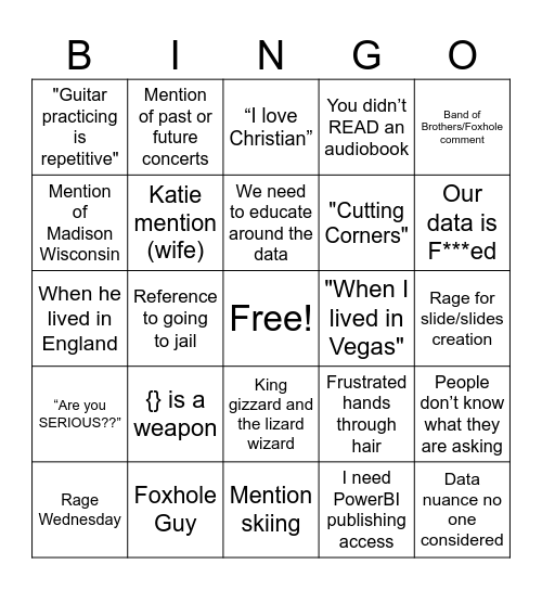 Blake Bingo Card