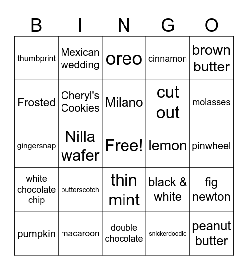 Cookie Bingo Card