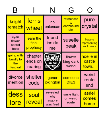 Deltarune Chapter 5 Bingo Card