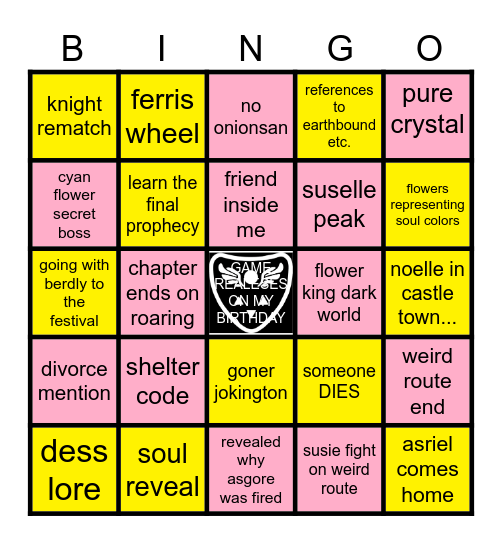 Deltarune Chapter 5 Bingo Card