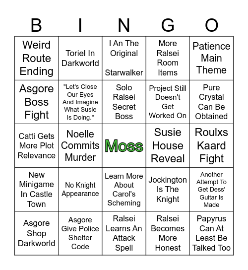 Deltarune Chapter 5 Bingo Card