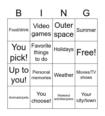 Conversation Bingo! Bingo Card