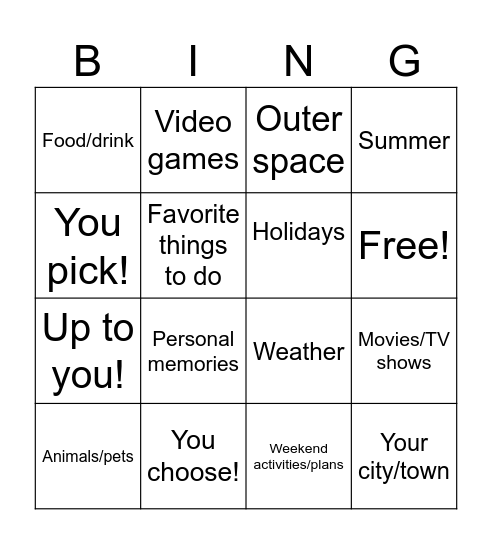 Conversation Bingo! Bingo Card