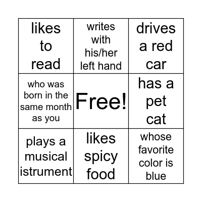 Find Someone Who Bingo Card