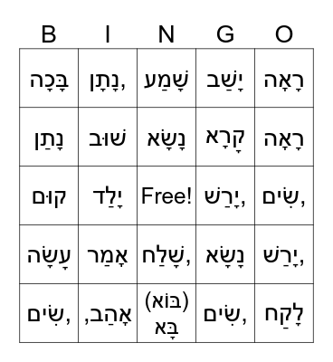 Chumash Verbs Final Version 1 Bingo Card