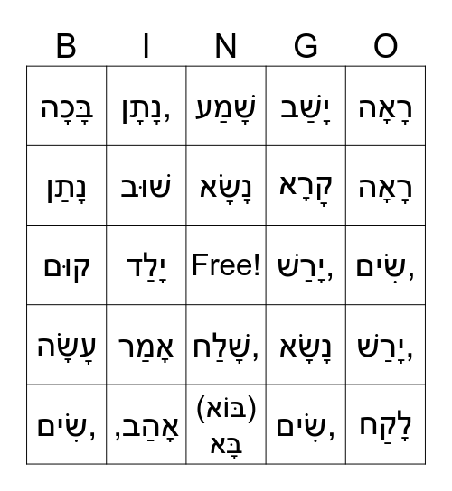 Chumash Verbs Final Version 1 Bingo Card