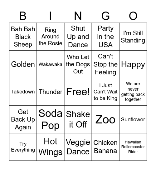 Songs Bingo Card