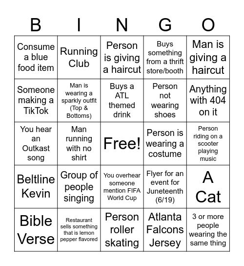 Beltline Bingo Card