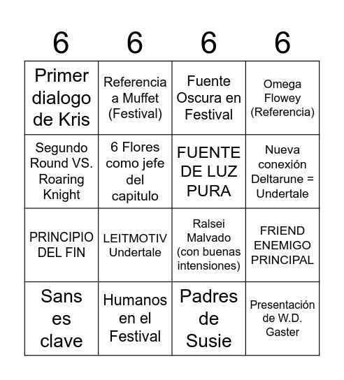 Deltarune Capítulo 5 Bingo (Ruta Normal) Bingo Card