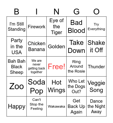 Songs Bingo Card