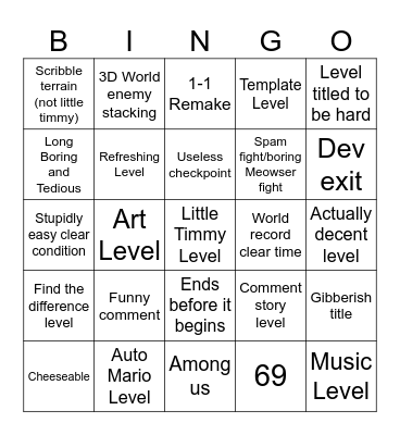 Mario Maker 2 Endless Easy Bingo Card