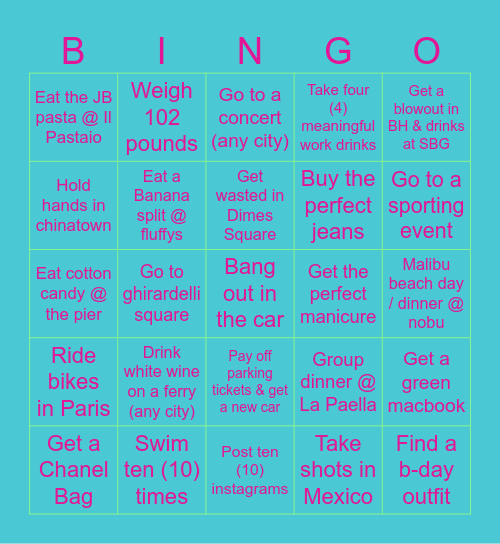 S U M M E R - B I N G O Bingo Card