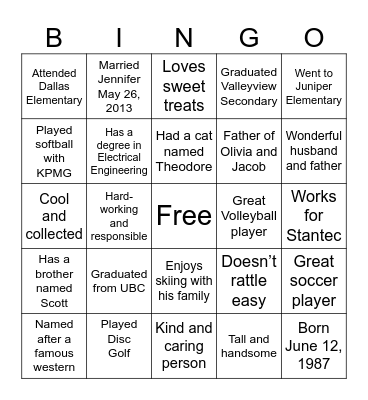 SHANE Bingo Card