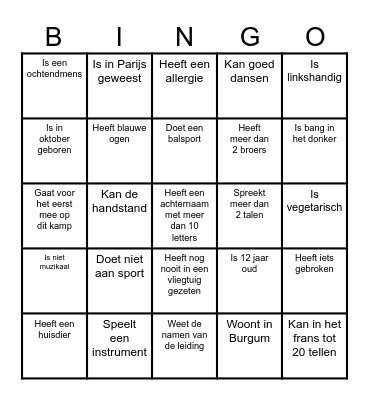 Kennismakingsbingo Card