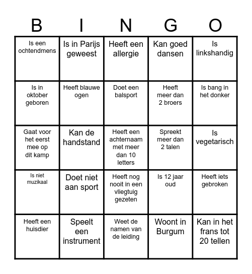Kennismakingsbingo Card