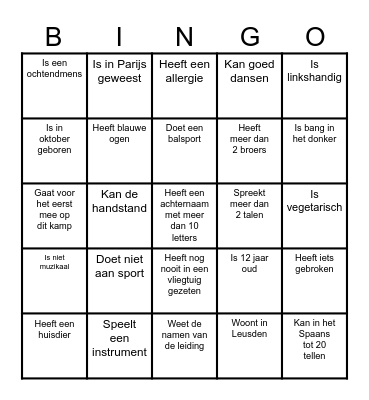 Kennismakingsbingo Card