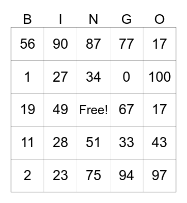 Untitled Bingo Card