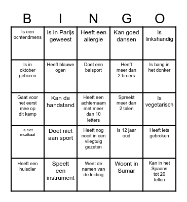 Kennismakingsbingo Card