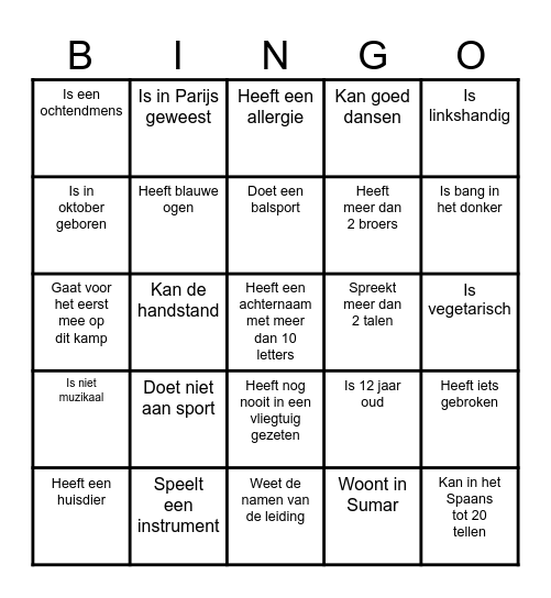 Kennismakingsbingo Card