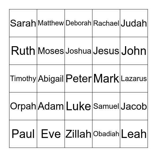 Bible  Bingo Card