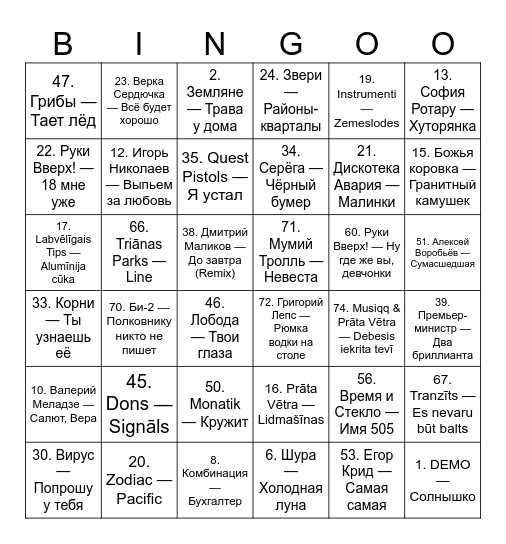 Muzbingo Card