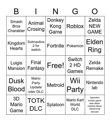Nintendo Direct Bingo Card