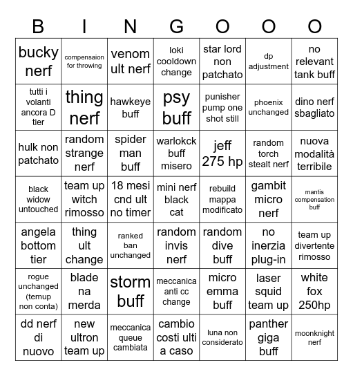 rivals 8.5 Bingo Card