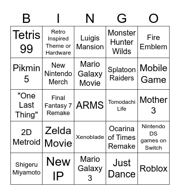 Nintendo Direct June 2026 Bingo Card