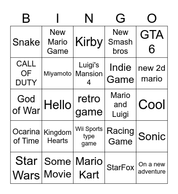 Nintendo Directo Bingo Card
