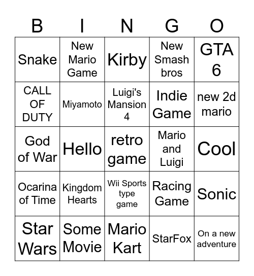 Nintendo Directo Bingo Card